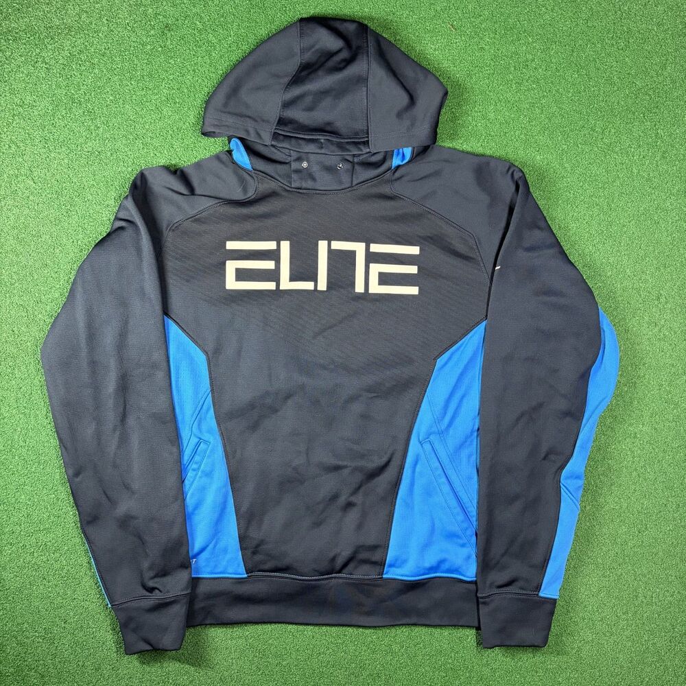 Size L - Men's Nike Elite Therma-FIT Basketball Hoodie Black Blue Pullover